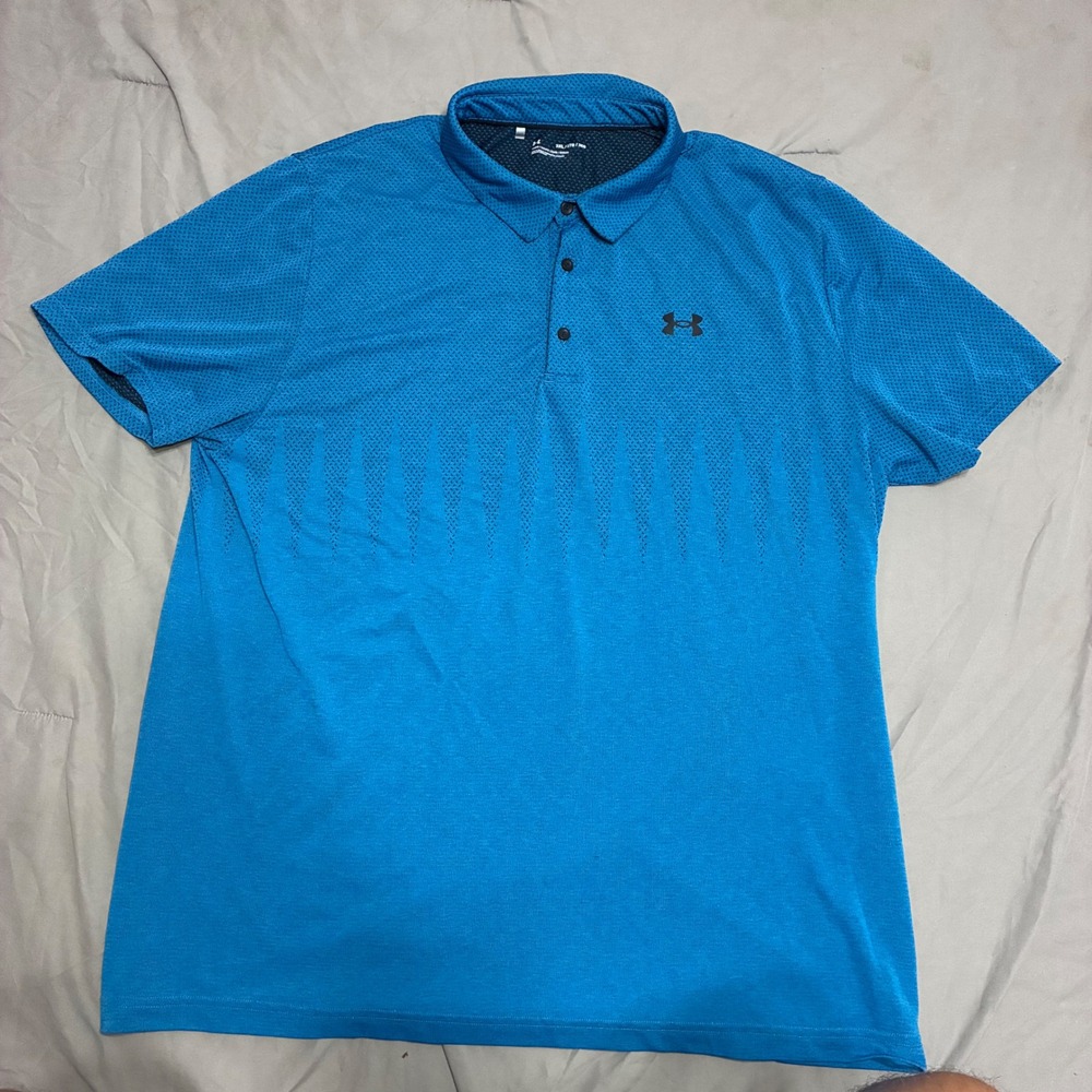 Under Armour Mens 3XL Blue Short Sleeve Performance Golf Polo Shirt Loose Fit